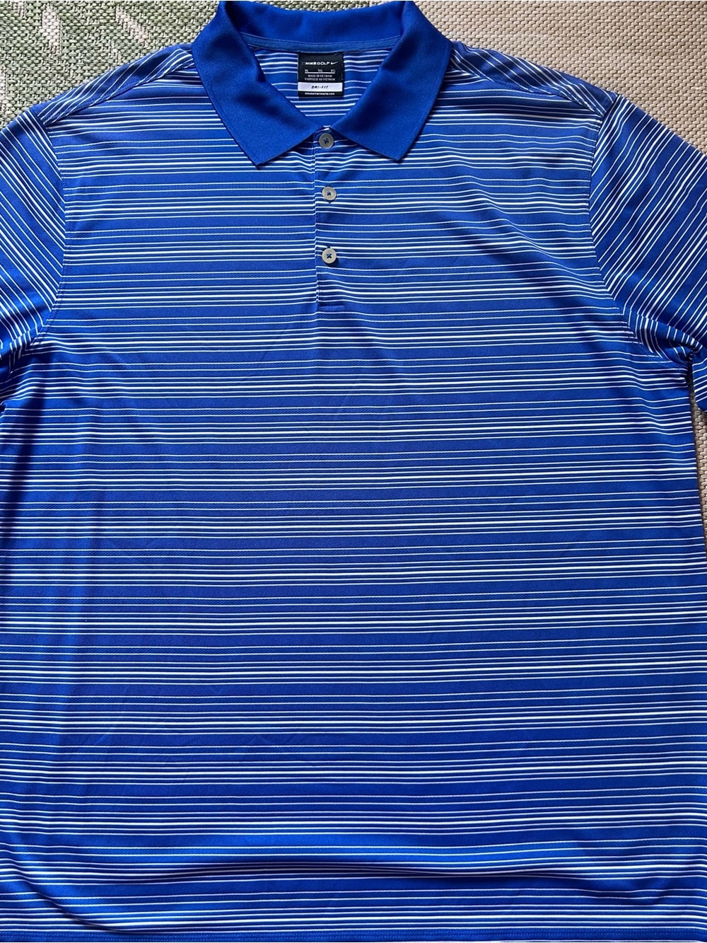 Nike Golf Dri-Fit Blue and White Striped Performance Polo XL